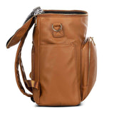 An Ava - Caramel leather backpack with a zippered compartment from Mother and Baby.