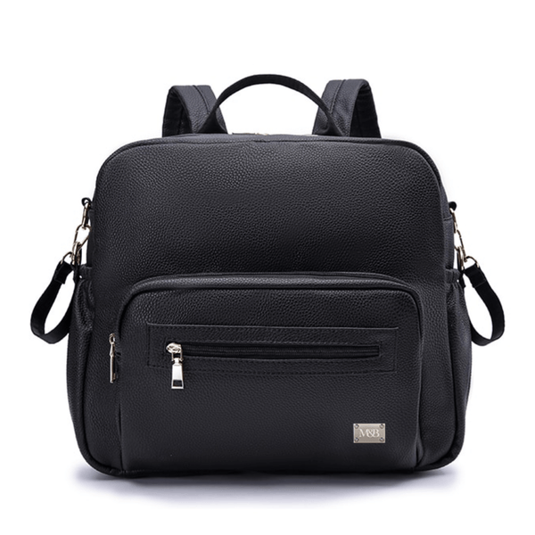 A Lily - Black backpack with zippers and handles, by Mother and Baby.