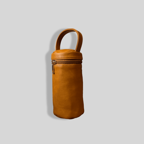 A Insulated Bottle Holder - Caramel from Mother and Baby on a grey background.