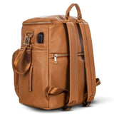 An Ava - Caramel leather backpack with a zipper. (Brand Name: Mother and Baby)