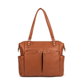 A Ivy - Caramel leather diaper bag with two compartments from Mother and Baby.
