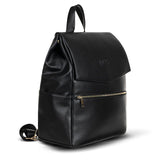 A Scarlett - Black backpack with gold zippers by Mother and Baby.