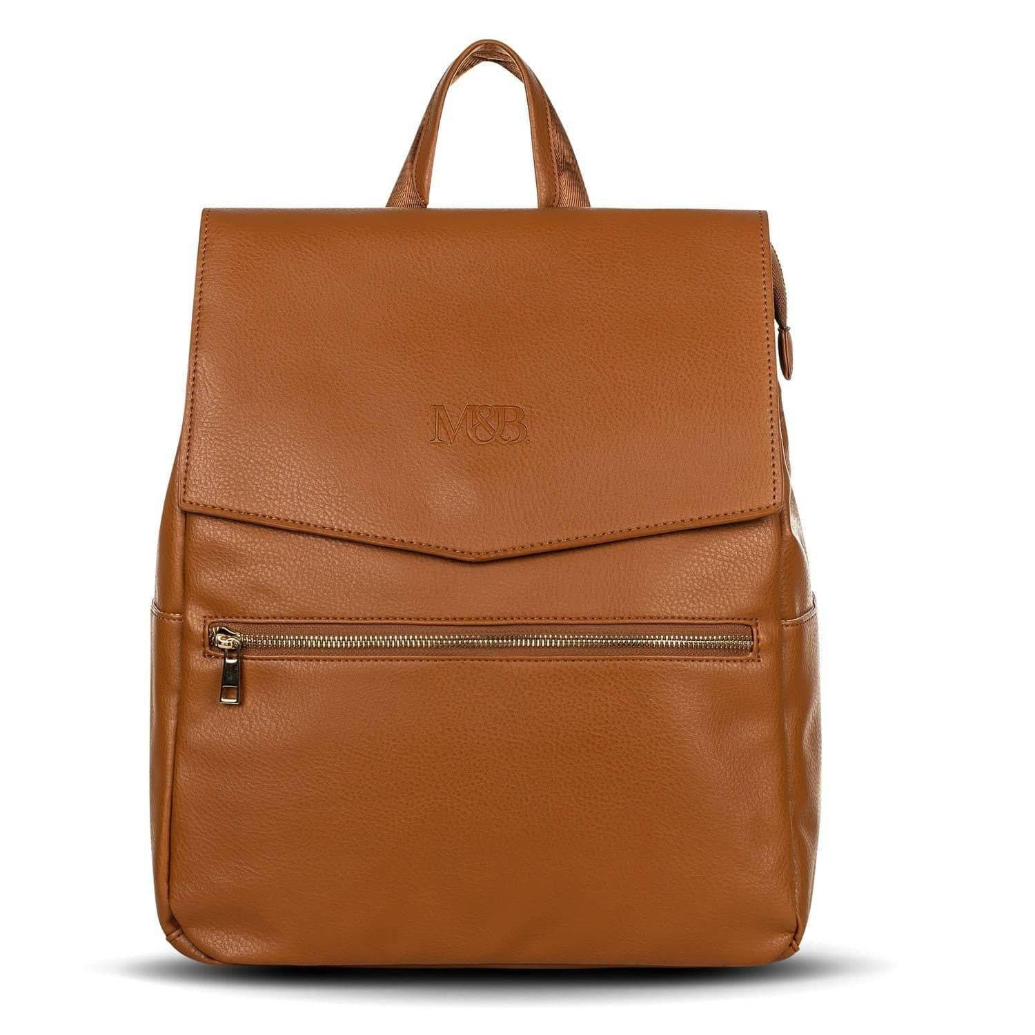 Scarlett - Luxury Baby Bag | Caramel Faux Leather Baby Backpack