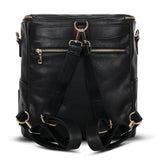 A Sophia - Black leather backpack with gold hardware by Mother and Baby.