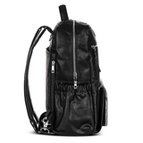 A Mother and Baby black leather Willow backpack on a white background.